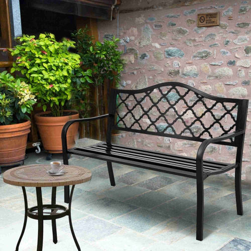 Costway 50" Patio Garden Bench Loveseats Park Yard Furniture Decor Cast Iron Frame Black