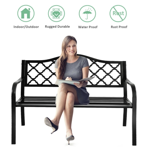 Costway 50" Patio Garden Bench Loveseats Park Yard Furniture Decor Cast Iron Frame Black