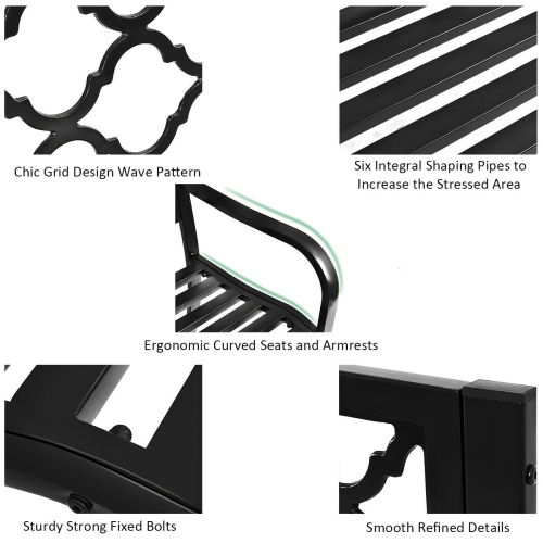 Costway 50" Patio Garden Bench Loveseats Park Yard Furniture Decor Cast Iron Frame Black