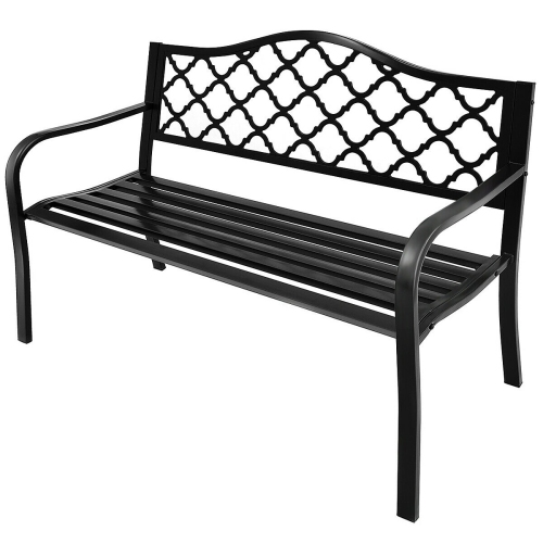 Costway 50" Patio Garden Bench Loveseats Park Yard Furniture Decor Cast Iron Frame Black