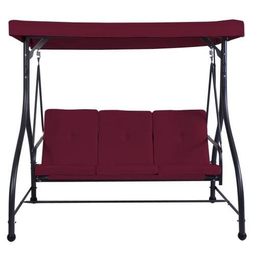 Costway Converting Outdoor Swing Canopy Hammock 3 Seats Patio Deck Wine Red