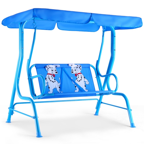 Costway Kids Patio Swing Chair Porch Bench Canopy 2 Person Yard Furniture Blue