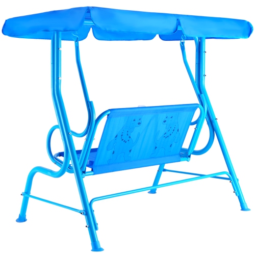 Chaise balancelle de patio pour enfants de Costway Banc d'auto avec auvent pour 2&nbsp;personnes Meubles de jardin bleus