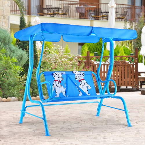 Chaise balancelle de patio pour enfants de Costway Banc d'auto avec auvent pour 2&nbsp;personnes Meubles de jardin bleus