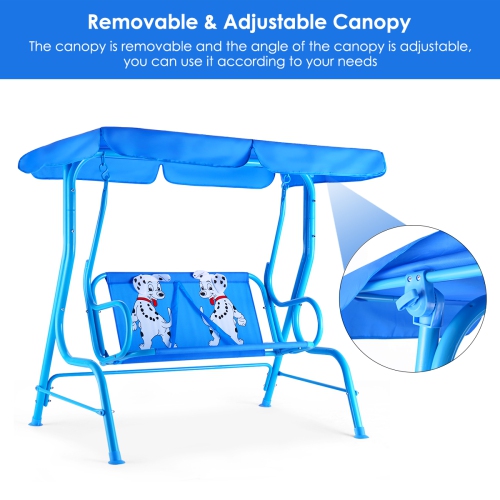 Chaise balancelle de patio pour enfants de Costway Banc d'auto avec auvent pour 2&nbsp;personnes Meubles de jardin bleus