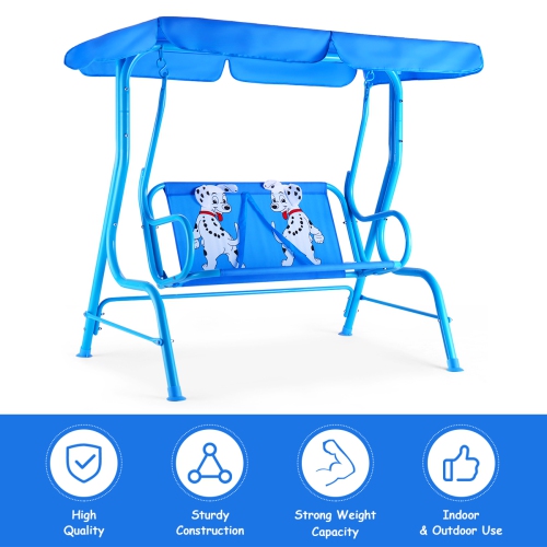 Chaise balancelle de patio pour enfants de Costway Banc d'auto avec auvent pour 2&nbsp;personnes Meubles de jardin bleus