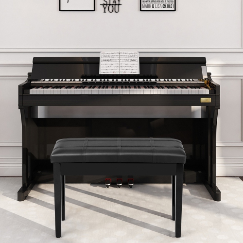 Costway Solid Wood PU Leather Piano Bench Padded Double Duet Keyboard Seat Storage Black