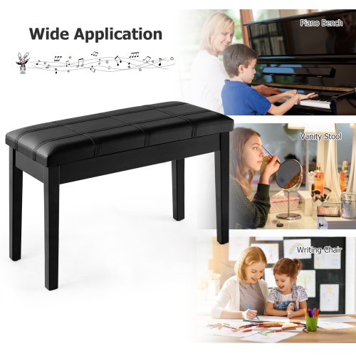 Costway Solid Wood PU Leather Piano Bench Padded Double Duet Keyboard Seat Storage Black