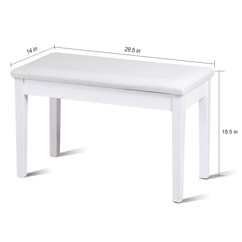 Costway Solid Wood PU Leather Piano Bench Padded Double Duet Keyboard Seat Storage White