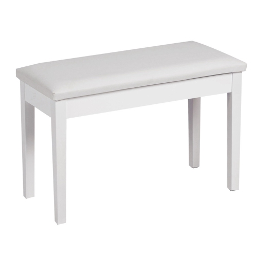 Costway Solid Wood PU Leather Piano Bench Padded Double Duet Keyboard Seat Storage White