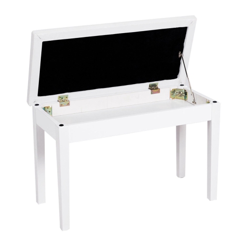Costway Solid Wood PU Leather Piano Bench Padded Double Duet Keyboard Seat Storage White