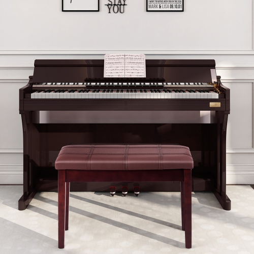 Costway Solid Wood PU Leather Piano Bench Padded Double Duet Keyboard Seat Storage Brown