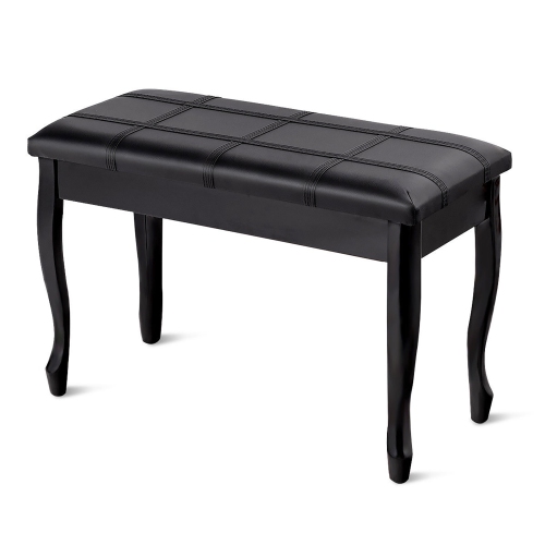 Costway PU Leather Solid Wood Piano Bench Padded Double Duet Keyboard Seat Storage Black