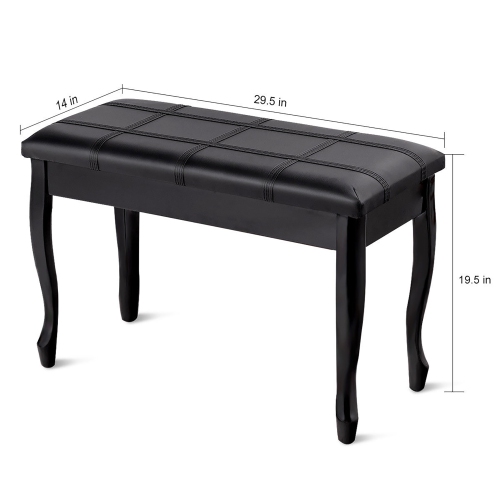 Costway PU Leather Solid Wood Piano Bench Padded Double Duet Keyboard Seat Storage Black