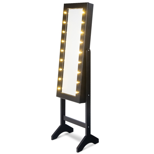 Armoire de bijoux en miroir Armoire Organisateur autoportant avec 18 lumières LED Noir