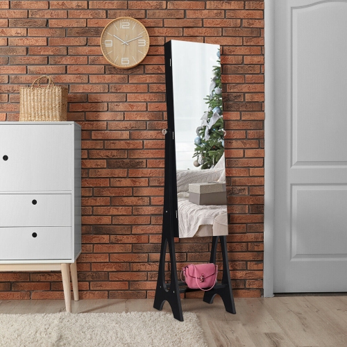 Costway LED Jewelry Cabinet Armoire Organizer Mirrored Standing w/ Bevel Edge Mirror