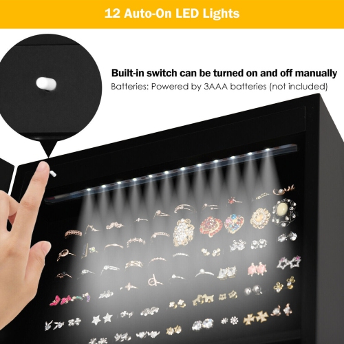 Costway LED Jewelry Cabinet Armoire Organizer Mirrored Standing w/ Bevel Edge Mirror