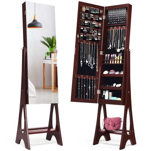 Costway Led Jewelry Cabinet Armoire, Floor Mirror Jewelry Armoire