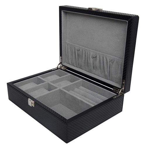 Boîte de rangement en cuir noir avec anneau pour montres