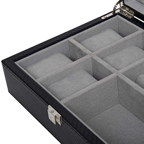 Boîte de rangement en cuir noir avec anneau pour montres