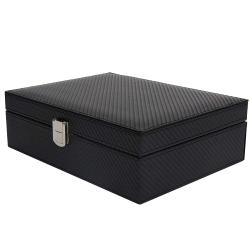 Boîte de rangement en cuir noir avec anneau pour montres