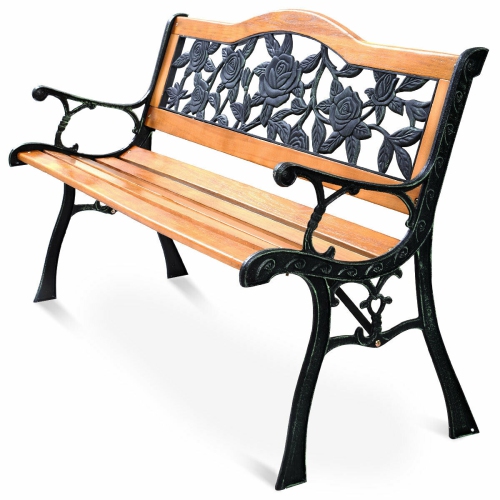 COSTWAY  Patio Park Garden Bench Porch Path Chair Furniture Cast Iron Hardwood