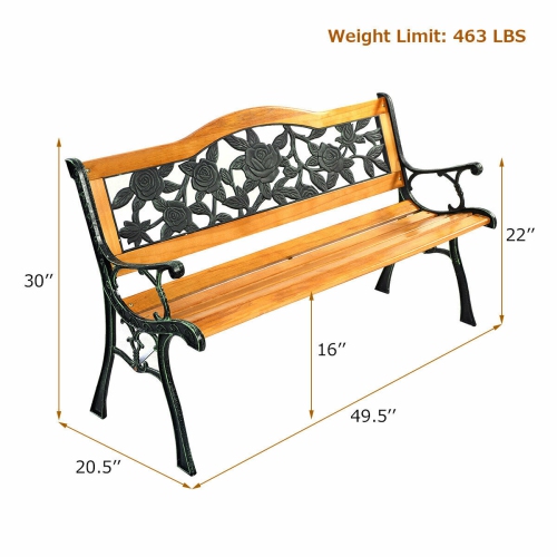 Patio Park Garden Bench Porch Path Chair Furniture Cast Iron Hardwood