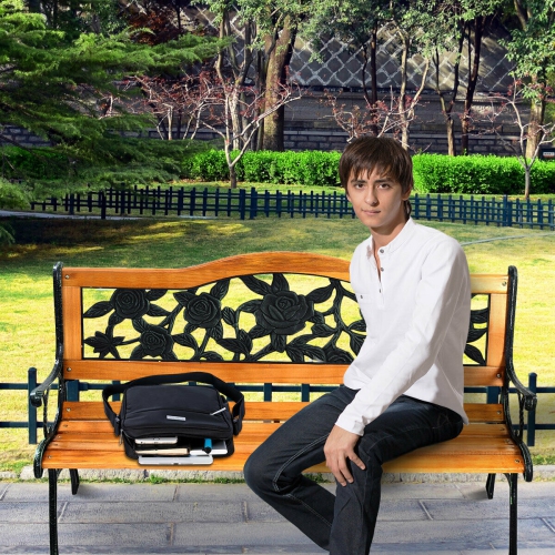 Patio Park Garden Bench Porch Path Chair Furniture Cast Iron Hardwood