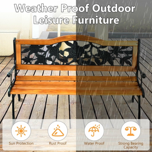 Patio Park Garden Bench Porch Path Chair Furniture Cast Iron Hardwood