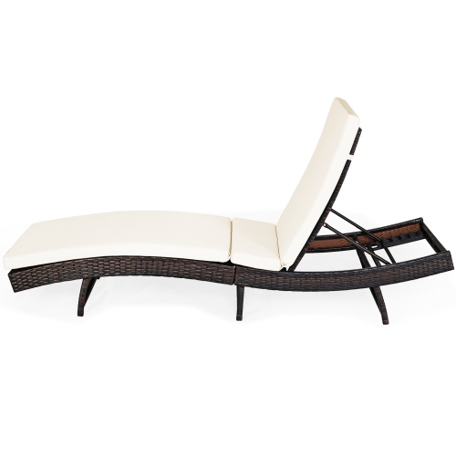 Costway 2-Piece Patio Garden Rattan Back Adjustable Lounge Chair Chaise Recliner with Cushions