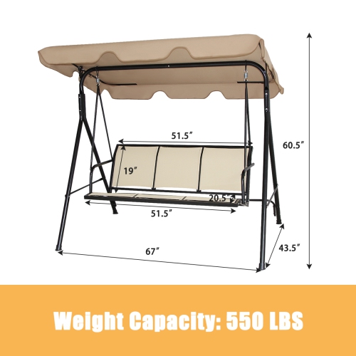 Costway Outdoor Patio Swing Canopy 3 Person Canopy Swing Chair Patio Hammock