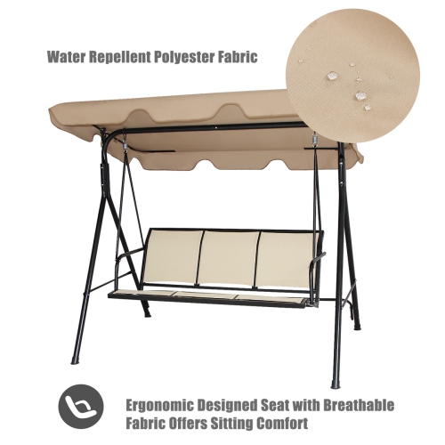 Costway Outdoor Patio Swing Canopy 3 Person Canopy Swing Chair Patio Hammock