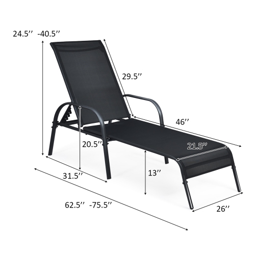 Costway Set of 2 Patio Lounge Chairs Sling Chaise Lounges Recliner Adjustable Back