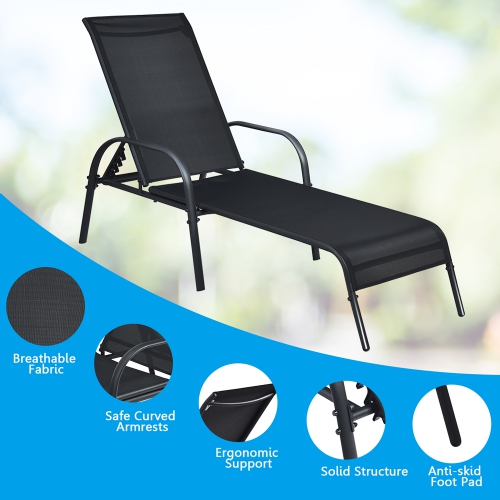 Costway Set of 2 Patio Lounge Chairs Sling Chaise Lounges Recliner Adjustable Back