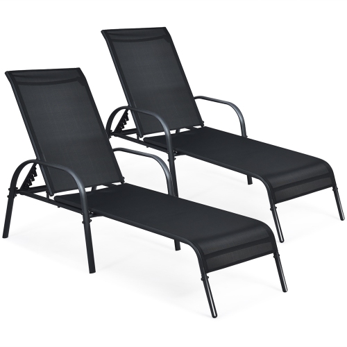 Costway Set of 2 Patio Lounge Chairs Sling Chaise Lounges Recliner Adjustable Back
