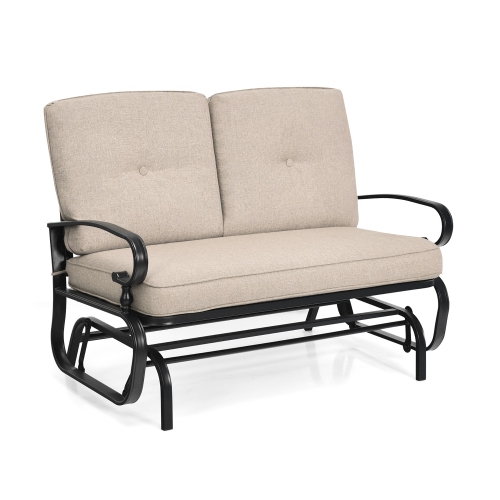Costway 2-Person Outdoor Swing Glider Chair Bench Loveseat Cushioned Sofa Beige