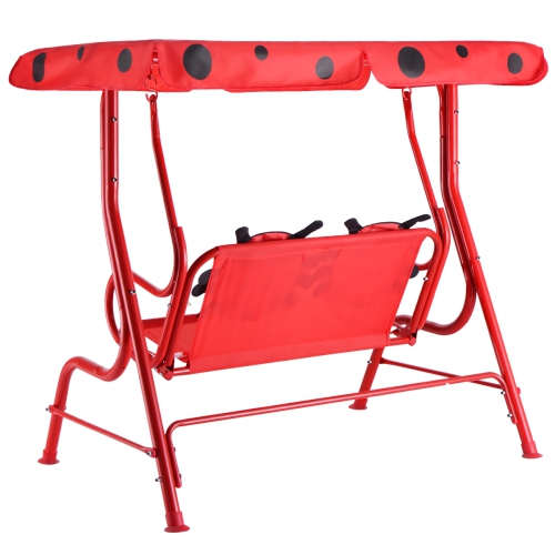 Costway Kids Patio Swing Chair Children Porch Bench Canopy 2 Person Yard Furniture red
