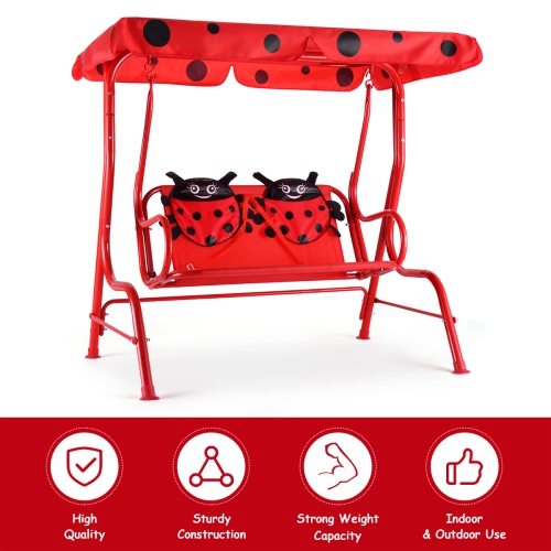 Costway Kids Patio Swing Chair Children Porch Bench Canopy 2 Person Yard Furniture red