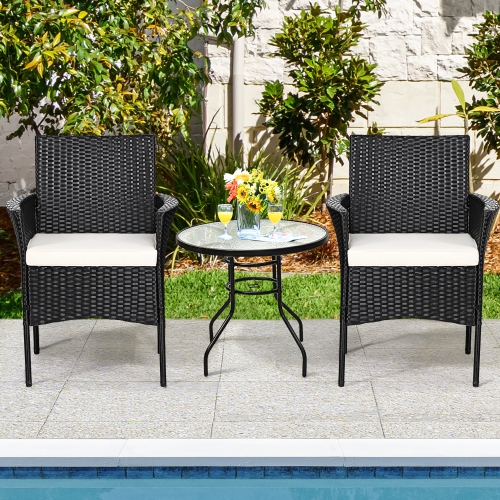 Costway 2-Piece Outdoor Patio Rattan Wicker Chairs Dining Arm Seat with Cushions
