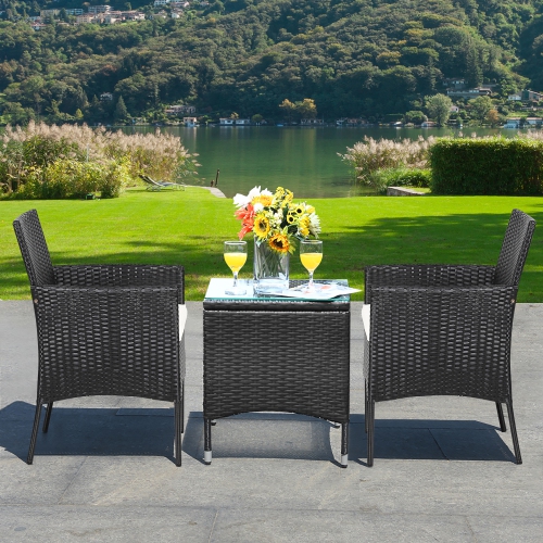 Costway 2-Piece Outdoor Patio Rattan Wicker Chairs Dining Arm Seat with Cushions
