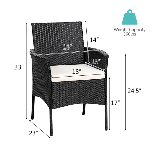 Costway 2-Piece Outdoor Patio Rattan Wicker Chairs Dining Arm Seat with Cushions
