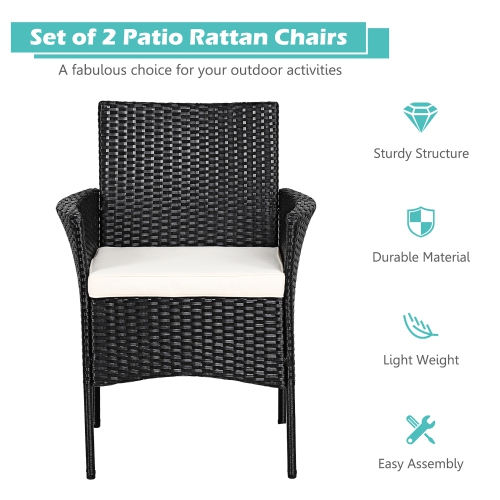 Costway 2-Piece Outdoor Patio Rattan Wicker Chairs Dining Arm Seat with Cushions