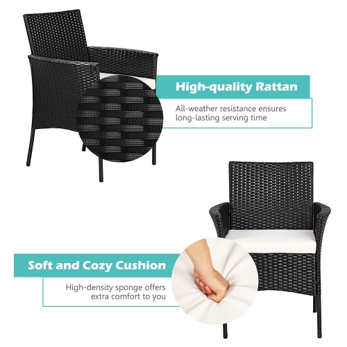 Costway 2-Piece Outdoor Patio Rattan Wicker Chairs Dining Arm Seat with Cushions