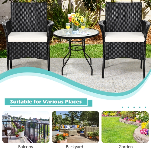 Costway 2-Piece Outdoor Patio Rattan Wicker Chairs Dining Arm Seat with Cushions