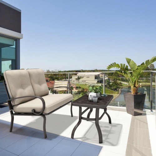 Costway 2pcs Patio Outdoor LoveSeat Coffee Table Set Furniture Bench W/ Cushion