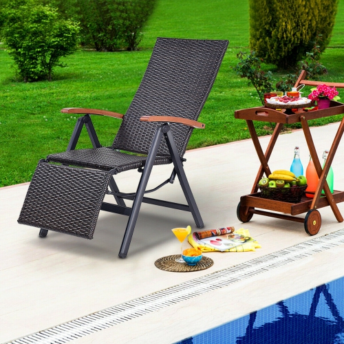Aluminum Rattan Lounge Chair Recliner Patio Garden Furniture