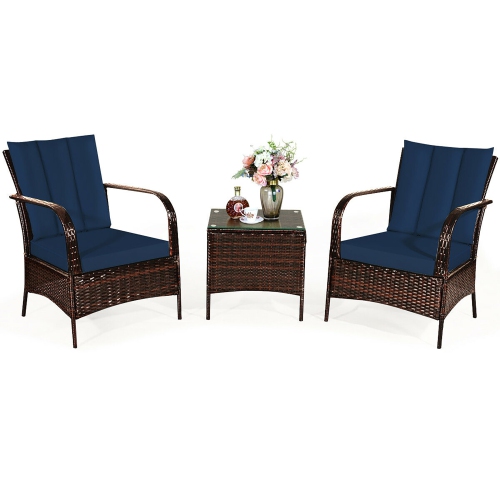 Costway 3pcs Patio Rattan Wicker Furniture Set Rocking Chair Coffee Table