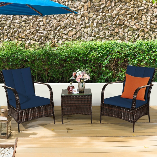 Costway 3pcs Patio Rattan Wicker Furniture Set Rocking Chair Coffee Table