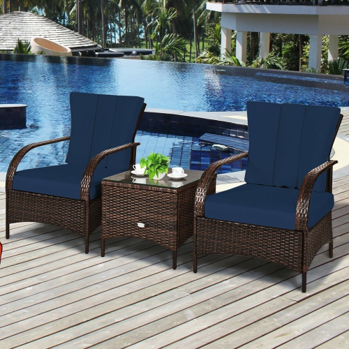 Costway 3pcs Patio Rattan Wicker Furniture Set Rocking Chair Coffee Table