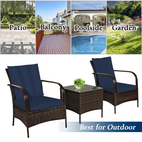 Costway 3pcs Patio Rattan Wicker Furniture Set Rocking Chair Coffee Table